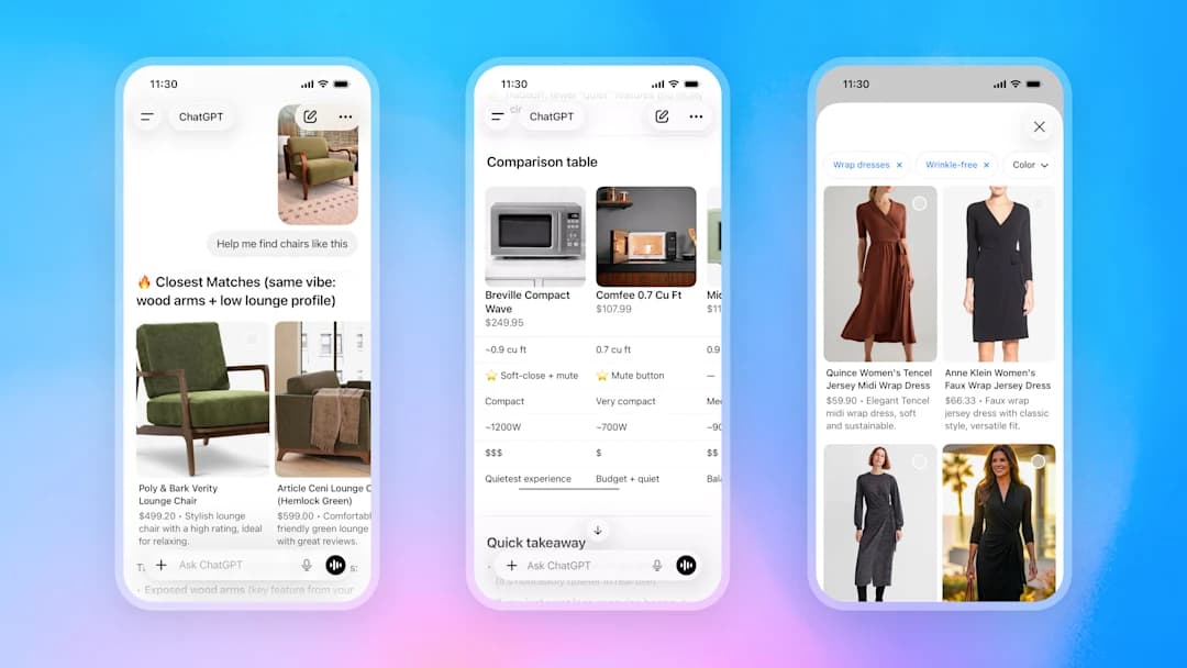ChatGPT shopping experience with product browsing and comparison